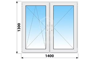 Двухстворчатое пластиковое окно 1400x1300 ПО-П